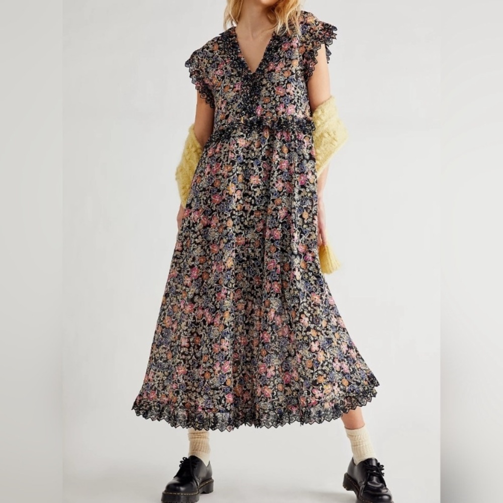 Free People Milania Cotton Floral Midi Dress